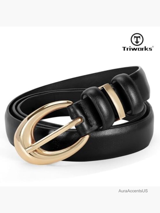 3 Pack Faux Leather Belt for Women with Gold Buckle